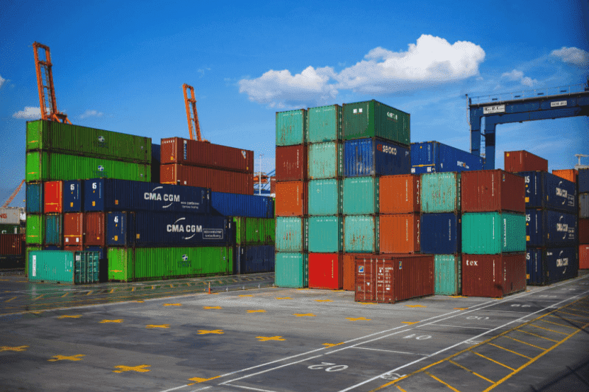 cargo containers sitting on a loading dock